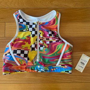Peloton Brittany Allen Printed Crew Neck Zipper Bra
